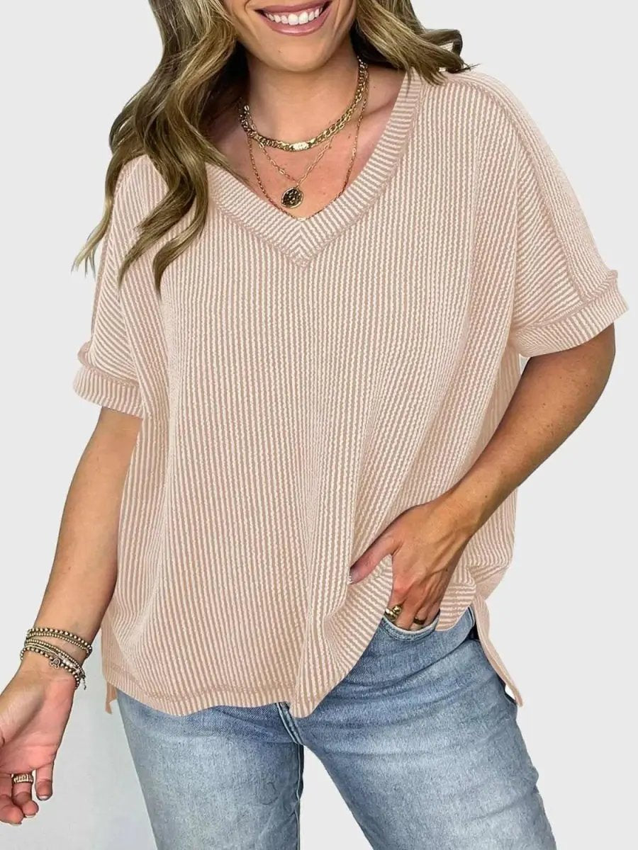 Lovelet Texture V-Neck Half Sleeve T-Shirt - Love Salve